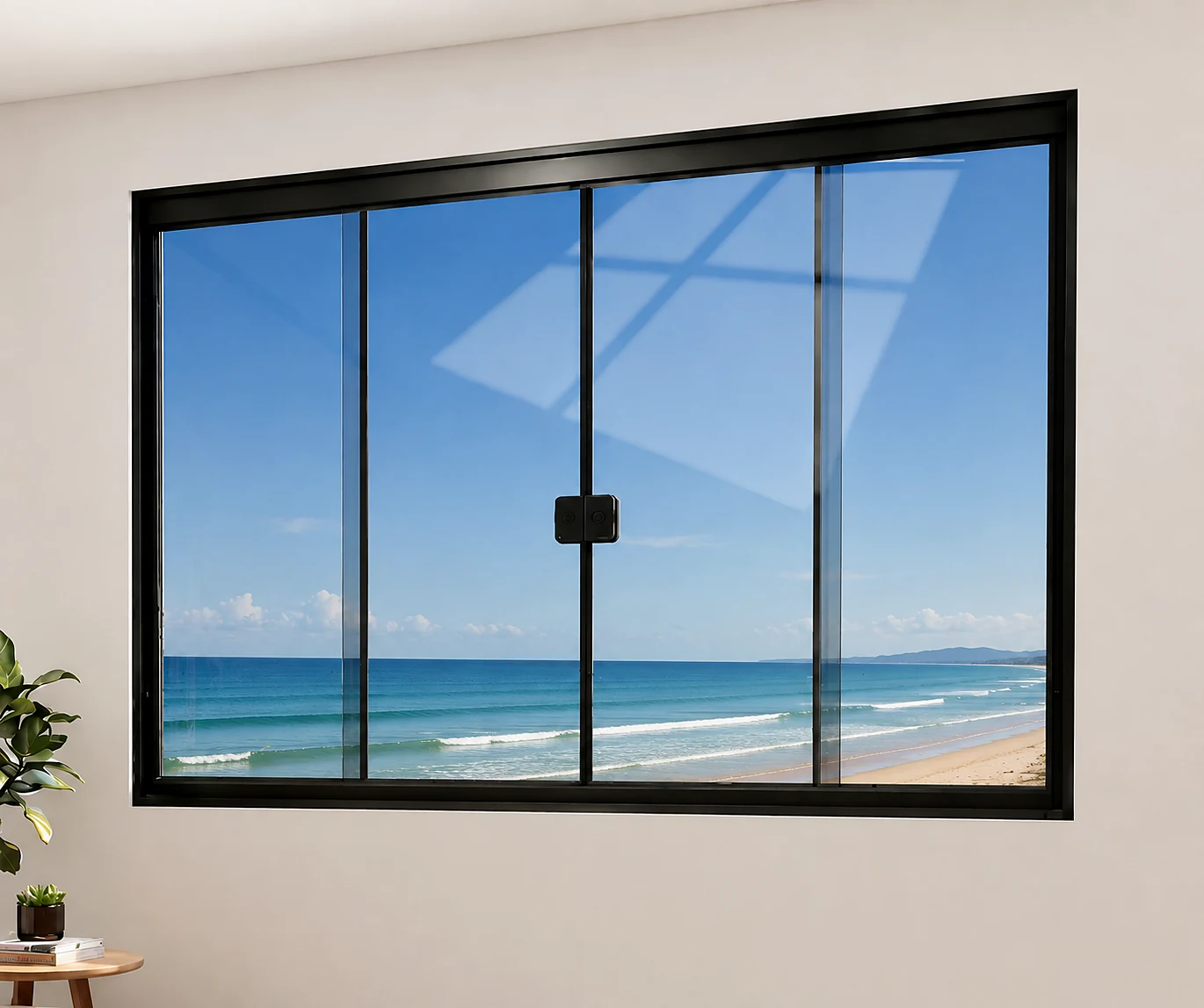 Esquadria de quatro folhas com vidro incolor e alumínio preto